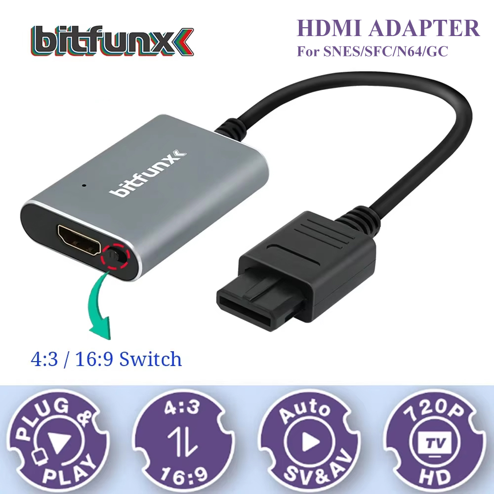 Retro Gaming Box - Bitfunx 720P Svideo/AV-HDMI 어댑터 N64/SFC/SNES/GameCube 지원용