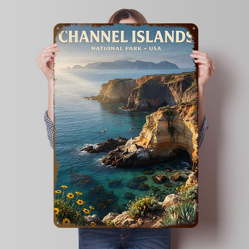 Retro Gaming Island - 채널 아일랜드 국립공원 금속 포스터 맞춤형