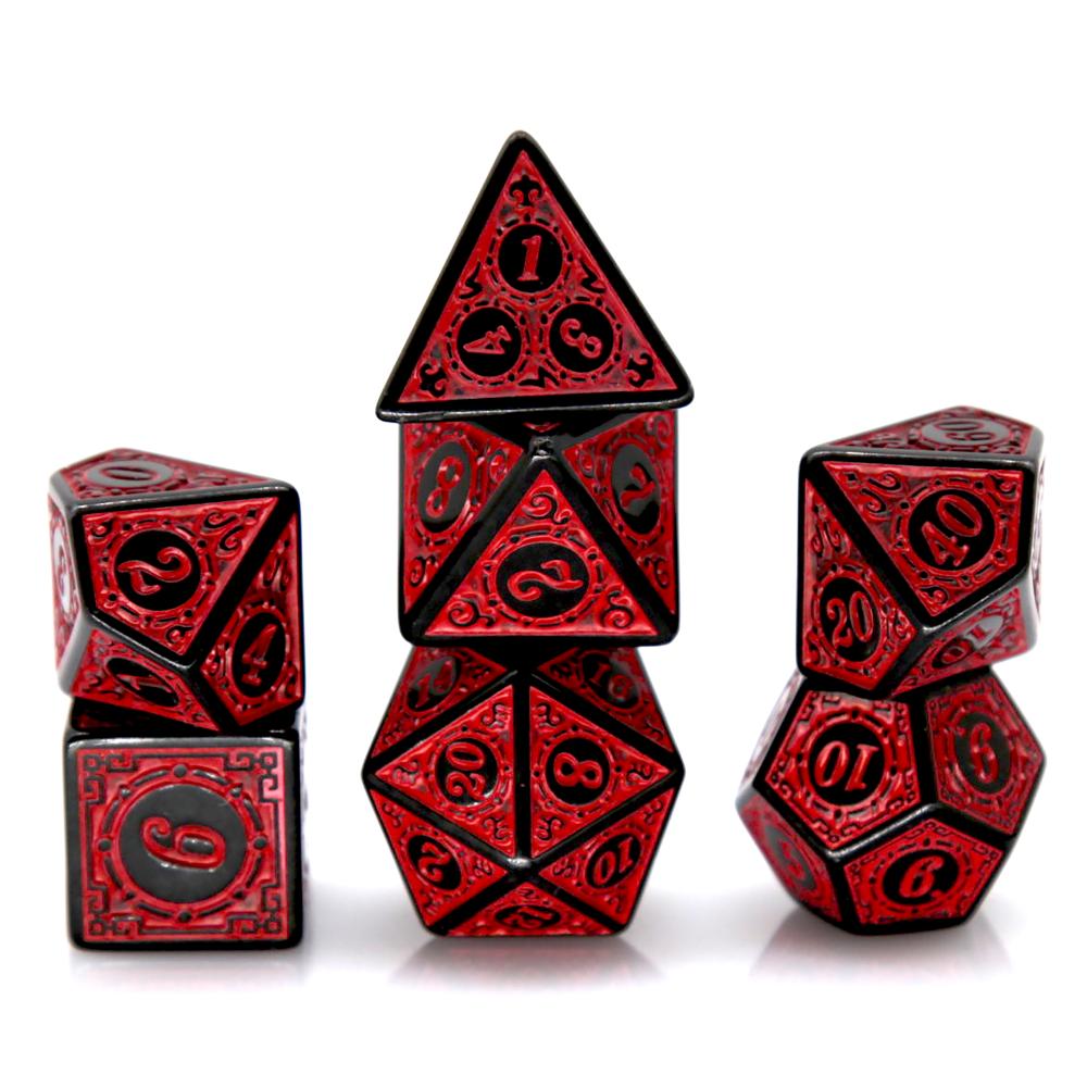 Retro Gaming Table - 7Pcs 블랙 레드 아크릴 다면체 주사위